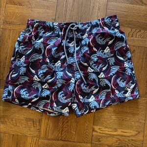 Men's navy, blue, white and maroon patterned Ted Baker Swim Shorts size 4